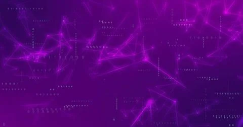 Pulsing glowing nodes forming triangular mesh on dark purple gradient, with Stock Illustration