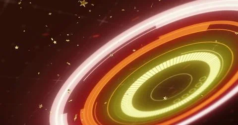 Pulsing large concentric circular interface occupying right side at grid plane, Illustrazione stock