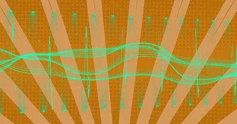 Pulsing layered teal waveform flowing across digital canvas, with vertical Ilustração Stock