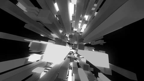 Pulsing Light Corridor Flythrough Abstract Monochrome Canyon Stock Footage 342060123