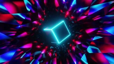 Pulsing Neon Cube Rotation HD Stock Footage 158070976