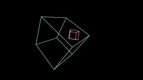 Pulsing neon cube tunnel abstract motion video with glowing lines Stock Footage 339781204