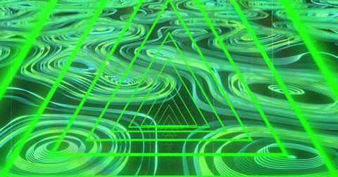 Pulsing nested triangle wireframe on hologram plane showing concentric ripples, 스톡 일러스트