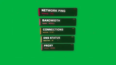 Pulsing network nodes starting HUD stack sliding in and settling, highlighting Stock Footage 329548326