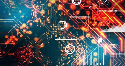 Pulsing node cluster starting waves, glowing circuit sending pulses rings Video stock 329453633