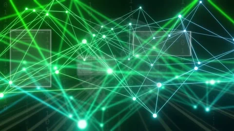 Pulsing node starting glowing linked network shifting, forming meshes and panels 動画素材 334337847