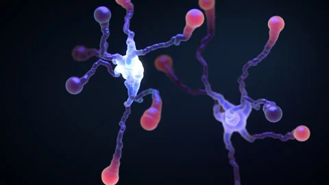 Pulsing nodes of neural network connections on dark background Stock Footage 324724787
