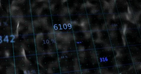 Pulsing point-cloud mesh shifting across virtual data surface, showing teal grid Stockillustratie