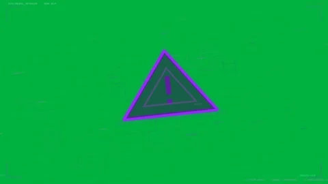 Pulsing purple alert triangle drifting on 3D grid with HUD starting, signaling Stock Footage 334118730