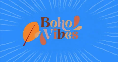 Pulsing radial strokes starting Boho Vibes logo appearing, leaves sliding and 库存影片 315520666
