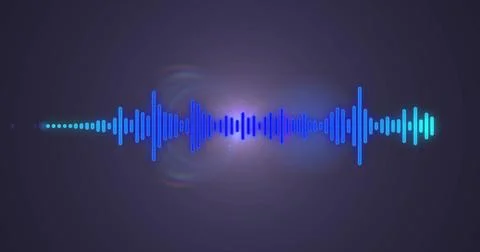 Pulsing stylized waveform moving on dark canvas, with vertical bars, dots, flare Stock Illustration