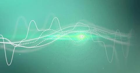 Pulsing waveform pattern crossing center in teal-to-aqua gradient, showing Stockillustratie