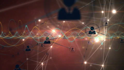 Pulsing waveforms and nodes guiding avatars emerging and linking to form 스톡 동영상 314084938