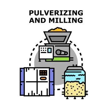 Pulverizing milling process industrial production concept Stock Illustration