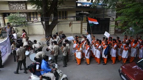 Pulwama terror attack protest rally in india Stock Footage 103145567