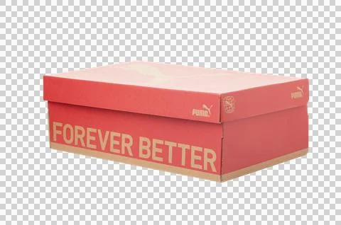 Puma brand shoe red box, isolated on transparent background Stock Photos
