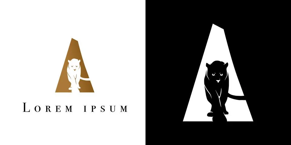 Puma in full face on the background of a triangle in the shape of the letter A Stock Illustration