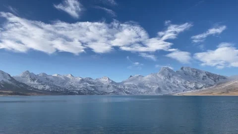 Puma Yumco Lake Thick Cloud Movement Above Snow Range Timelapse Video stock 333486862