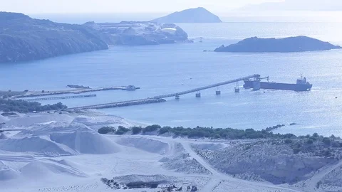 Pumice mine loading dock boat Stock Footage 86825565