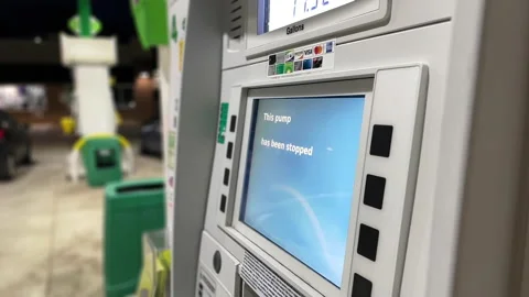 This Pump Has Been Stopped Gas Station Out of Gas No Gas Shortage at Night 스톡 동영상 154314682