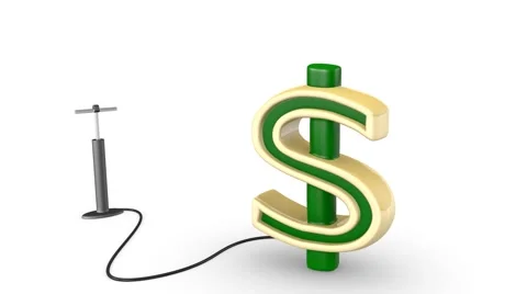The pump inflates the balloon in the shape of a dollar Vídeo Stock 69007972