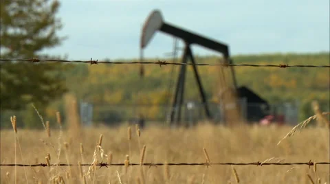 Pump jacks working in a field for oil and gas industry. Stock Footage 59852620