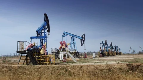 Pump Platform extracts the oil from ground Stock Footage 72113964