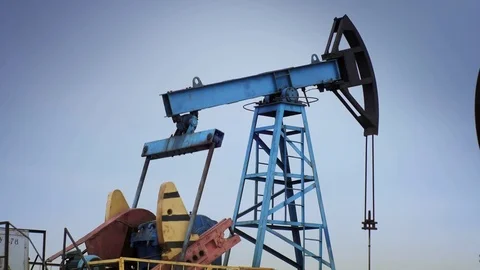 Pump Platform extracts the oil from ground Stock Footage 72113993