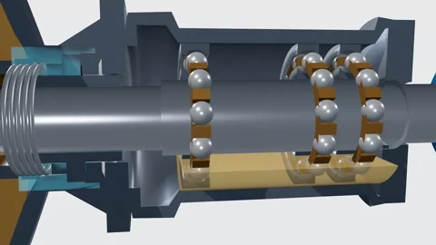 A pump shaft turns through its mechanical seal while the ball bearings and cage 스톡 동영상 344566963