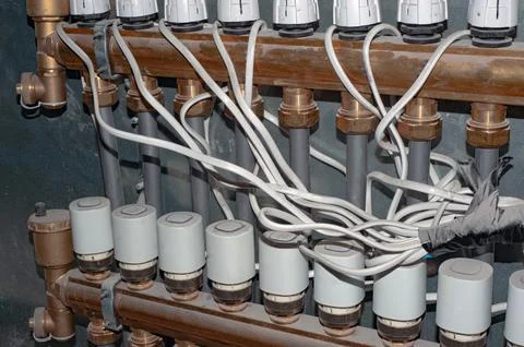 Pump for a water underfloor heating system Stock Photos