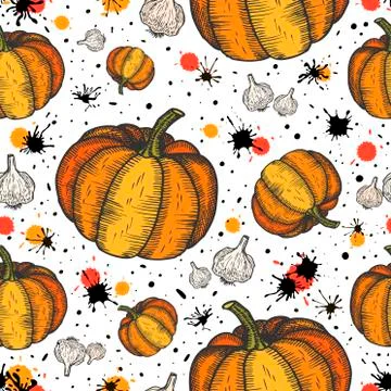 Pumpin seamless pattern, abstract repeated background. Vegetable design for p Stock Illustration
