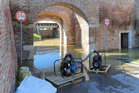 Pumping flood water Stock Photos