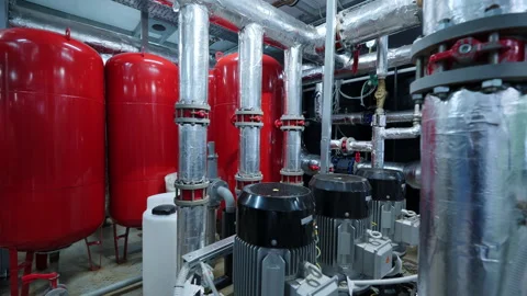 Pumping station with massive tanks and complex pipelines Stock Footage 328773345