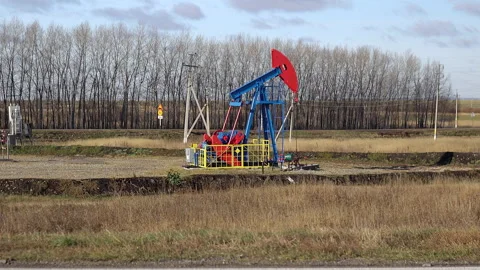Pumping unit for oil production Stock Footage 142233117