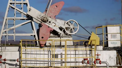 Pumping unit for oil production Stock Footage 142233633