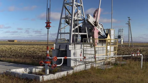 Pumping unit for oil production Stock Footage 142234037
