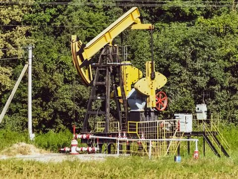 Pumping unit as the oil pump installed on a well Foto stock