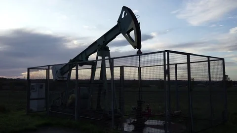 Pumping unit is working in oil field in Lower Saxony near Hannover Stock-Footage 81413982