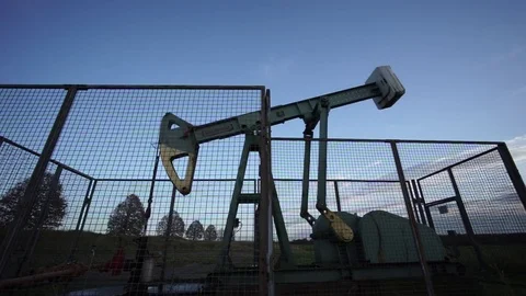Pumping unit is working in oil field in Lower Saxony near Hannover Stock-Footage 81414904