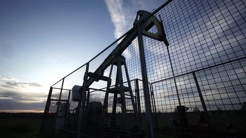 Pumping unit is working in oil field in Lower Saxony near Hannover Stock-Footage 81415313