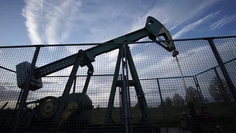 Pumping unit is working in oil field in Lower Saxony near Hannover Stock Footage 81415812