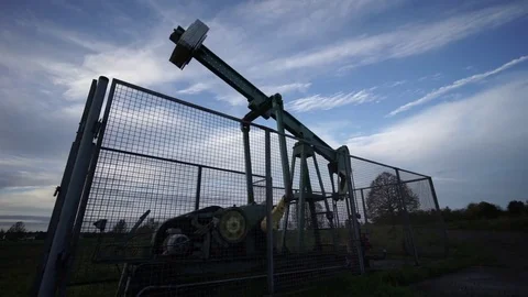 Pumping unit is working in oil field in Lower Saxony near Hannover Video stock 81416174