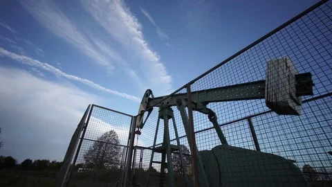 Pumping unit is working in oil field in Lower Saxony near Hannover Stock Footage 81416845