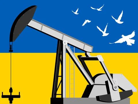 Pumpjack on the background of the Ukrainian flag Stock-Illustration