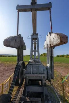 A pumpjack is the overground drive Stock Photos