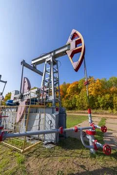 A pumpjack is the overground drive Stock Photos
