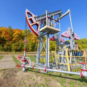 A pumpjack is the overground drive Stock Photos