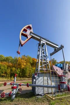 A pumpjack is the overground drive Stock Photos