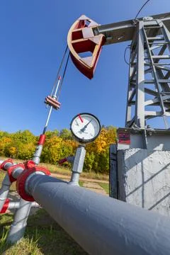 A pumpjack is the overground drive Stock Photos