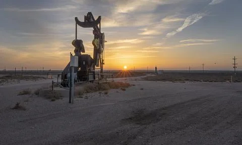 Pumpjack at Sunrise Stock Photos